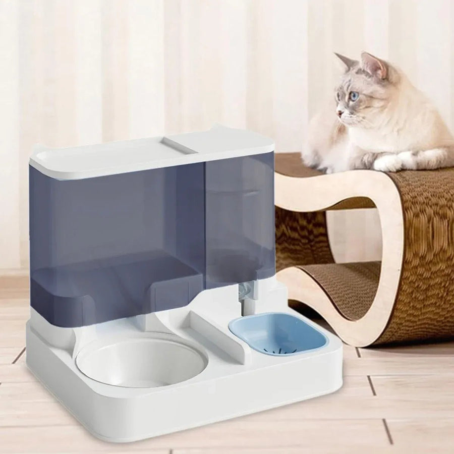 Automatic Cat Feeder Water Dispenser All in One Plastic Bowl - KAZIPAWS