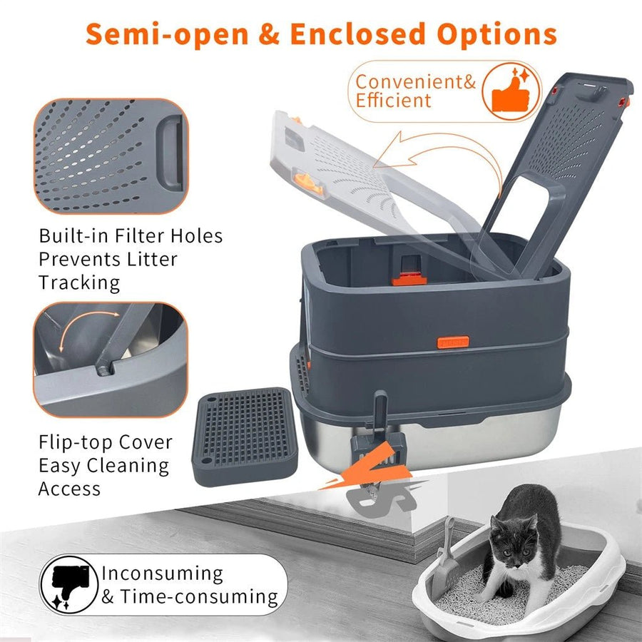 P Jumbo Stainless Steel Cat Litter Box for Multi Cats - KAZIPAWS
