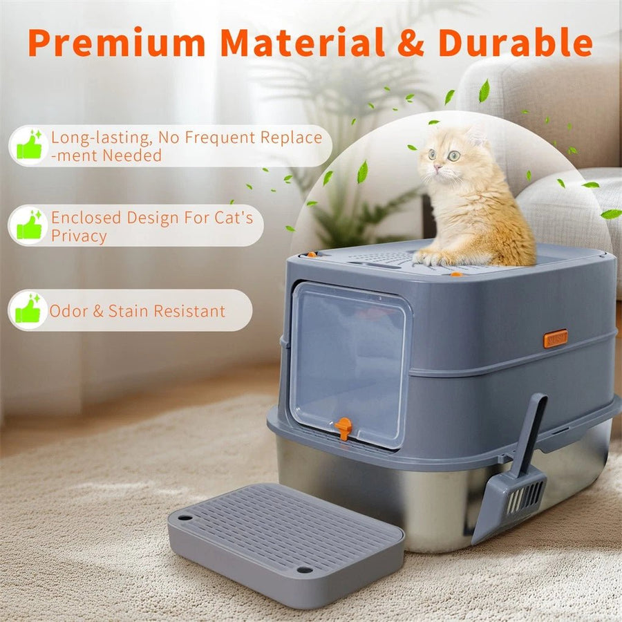 P Jumbo Stainless Steel Cat Litter Box for Multi Cats - KAZIPAWS