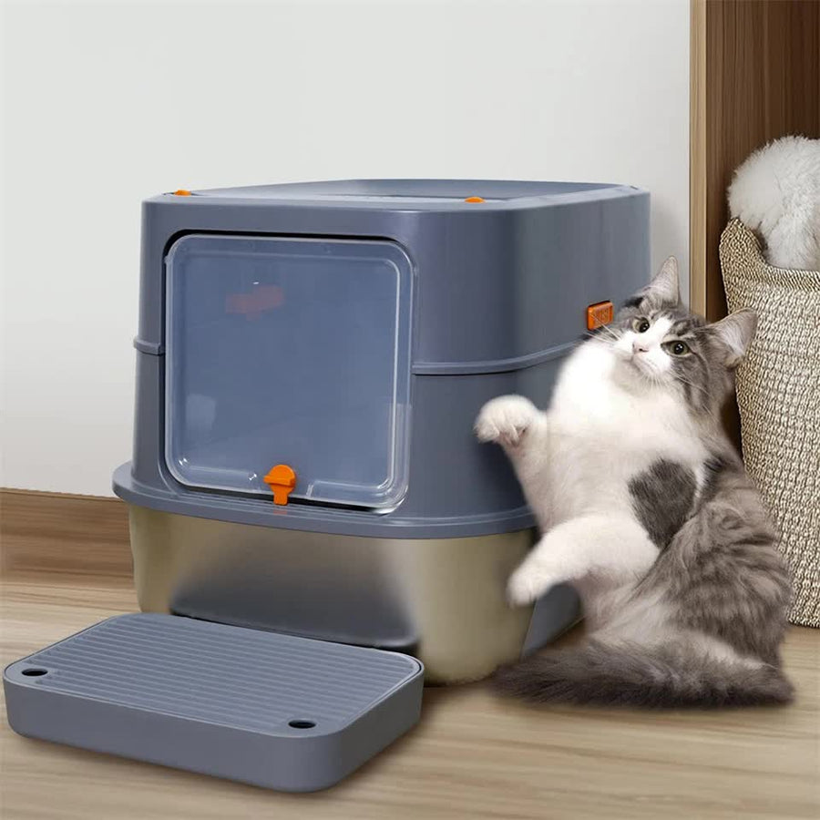 P Jumbo Stainless Steel Cat Litter Box for Multi Cats - KAZIPAWS