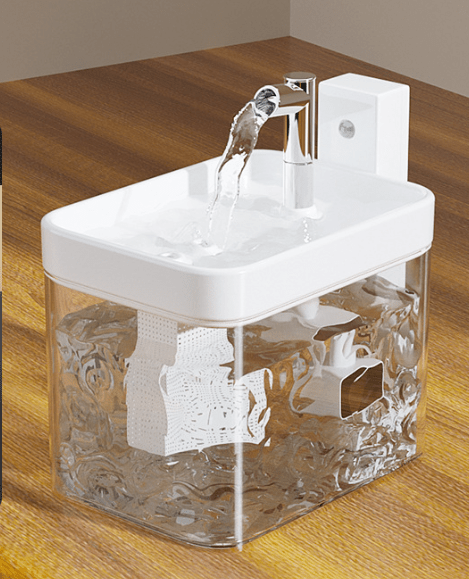 White Wireless Sensor Pet Water Fountain - 1.5L Automatic Filtered Dispenser - KAZIPAWS