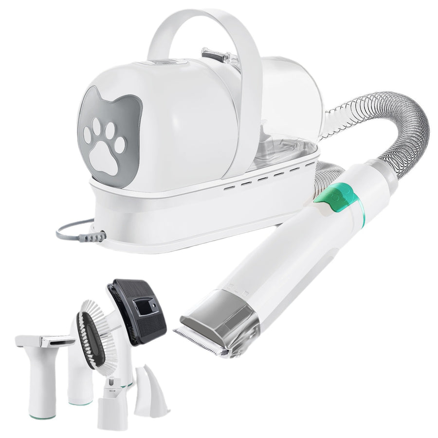 7-in-1 White Multifunctional Pet Grooming Vacuum Kit - Dog Cat Home Barber Shop & Low Noise Shedding Groomer with 1L Large Dust Cup - KAZIPAWS