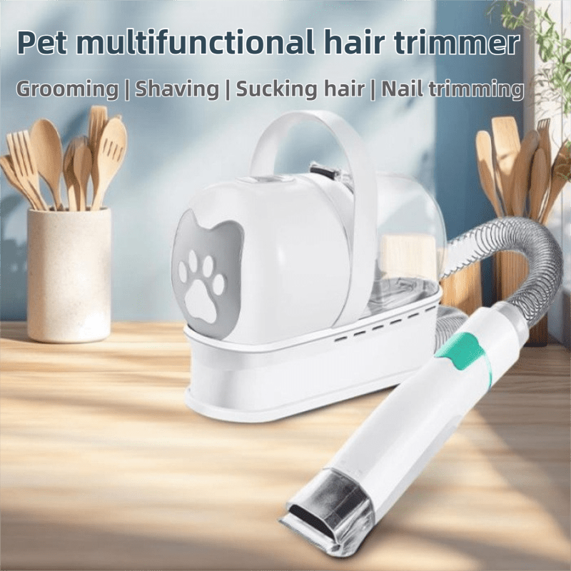 7-in-1 White Multifunctional Pet Grooming Vacuum Kit - Dog Cat Home Barber Shop & Low Noise Shedding Groomer with 1L Large Dust Cup - KAZIPAWS