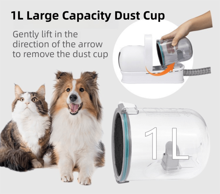 7-in-1 White Multifunctional Pet Grooming Vacuum Kit - Dog Cat Home Barber Shop & Low Noise Shedding Groomer with 1L Large Dust Cup - KAZIPAWS