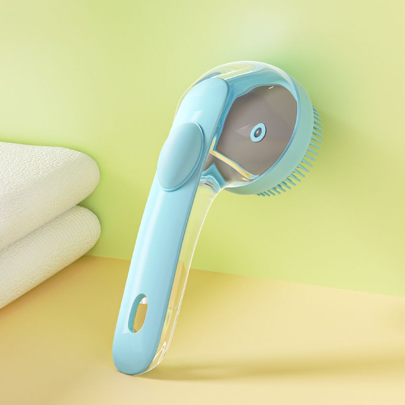 Blue Pet Silicone Bath Brush with Shampoo Dispenser - Leak-Proof One-Touch Soap Release-Dog and Cat Grooming Massage Brush Soft Cleaning Scrubber for Bathing Shedding and Skin Care - KAZIPAWS