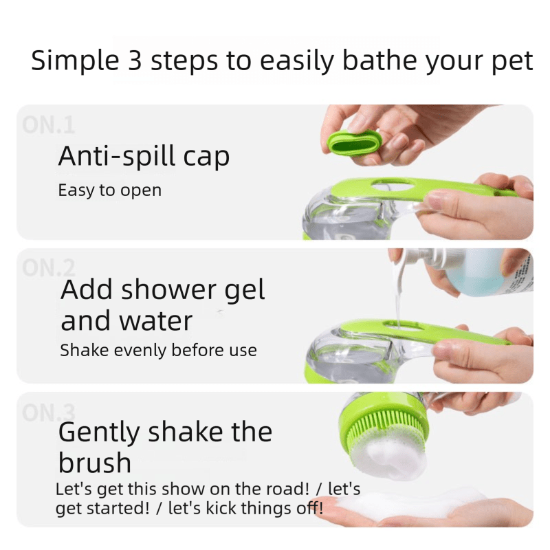 Blue Pet Silicone Bath Brush with Shampoo Dispenser - Leak-Proof One-Touch Soap Release-Dog and Cat Grooming Massage Brush Soft Cleaning Scrubber for Bathing Shedding and Skin Care - KAZIPAWS