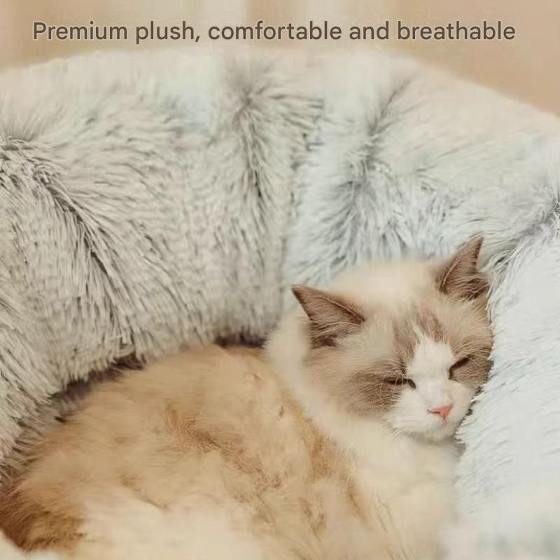 Grey Foldable Cat Tunnel Bed Plush 2 in 1 Nest - KAZIPAWS
