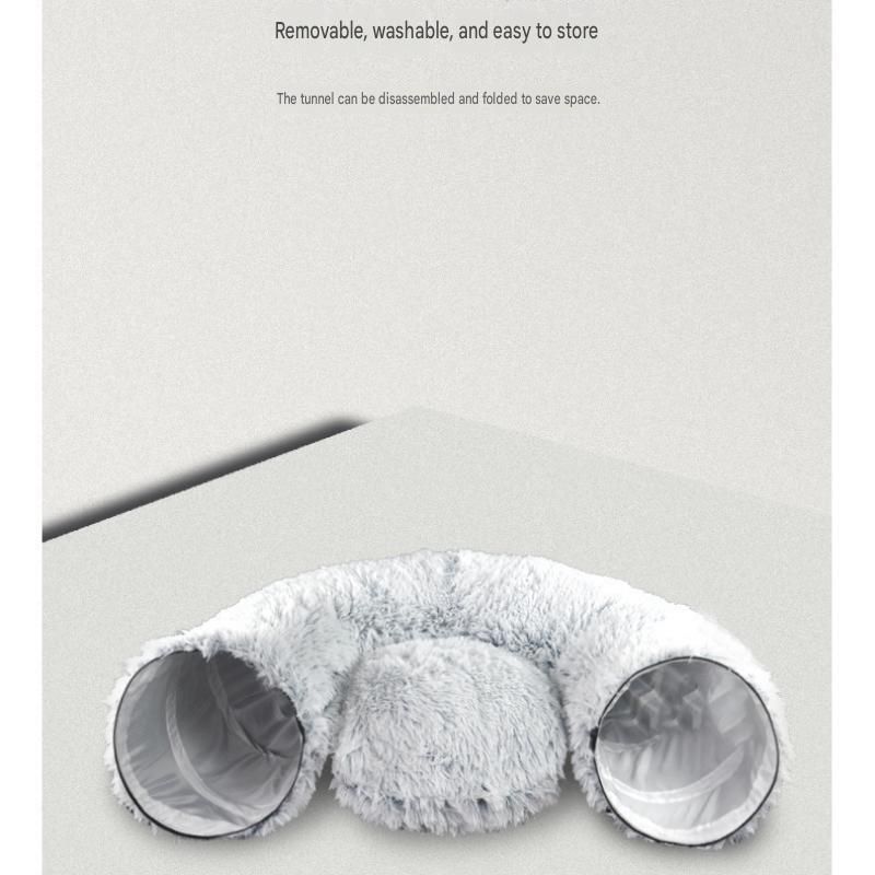 Grey Foldable Cat Tunnel Bed Plush 2 in 1 Nest - KAZIPAWS