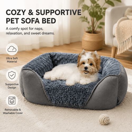 Grey Small Medium Pet Bed Washable Rectangle Dog Bed