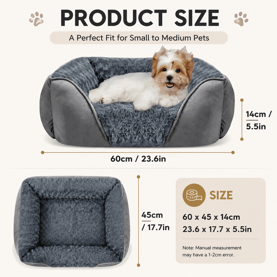 Grey Small Medium Pet Bed Washable Rectangle Dog Bed - KAZIPAWS