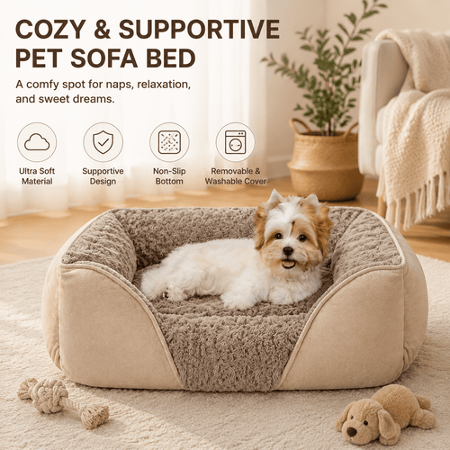 Camel Small Medium Pet Bed Washable Rectangle Dog Bed