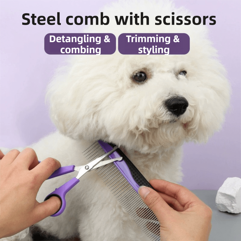 Pet Grooming & Cleaning Kit 9 Piece Set with Shedding Brush, Steel Comb + Scissors, Nail Clippers + File, Bath Brush + Massage Glove, 3 Head Toothbrush and Storage Bag for Dog & Cat - KAZIPAWS
