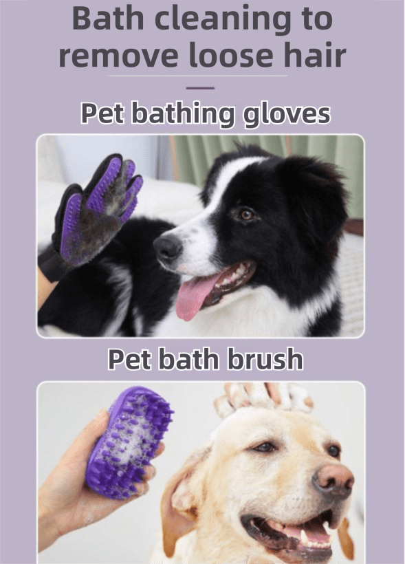 Pet Grooming & Cleaning Kit 9 Piece Set with Shedding Brush, Steel Comb + Scissors, Nail Clippers + File, Bath Brush + Massage Glove, 3 Head Toothbrush and Storage Bag for Dog & Cat - KAZIPAWS