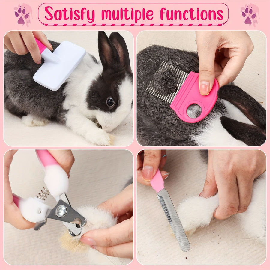 Blue 8-Piece Pet Grooming Kit - Nail Clippers, Slicker Brush, Flea Comb & Bath Glove for Dogs Cats Rabbits, Complete Home Care Pet Set - KAZIPAWS