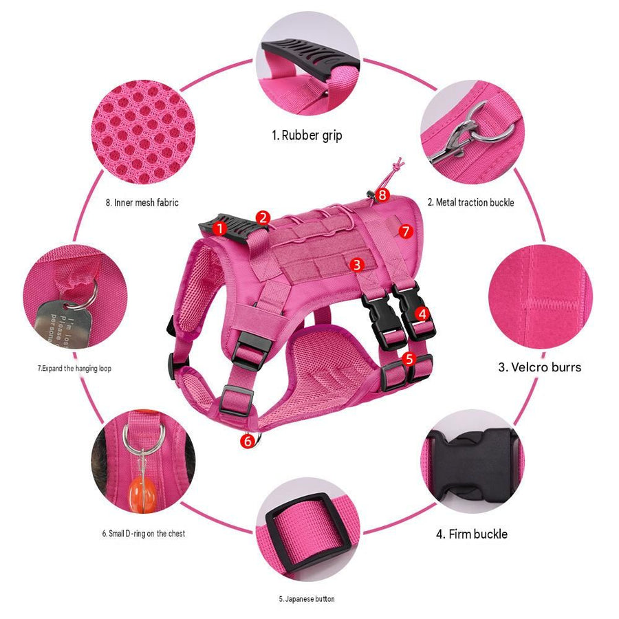 Tactical Dog Harness and Leash Set L Size Purple Oxford - KAZIPAWS