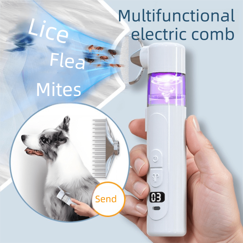 Electric Flea Comb for Dogs and Cats - 2-in-1 Rechargeable Pet Flea Remover and Dematting Grooming Comb with Suction Collection, 3 Speed Settings and USB-C Charging - KAZIPAWS