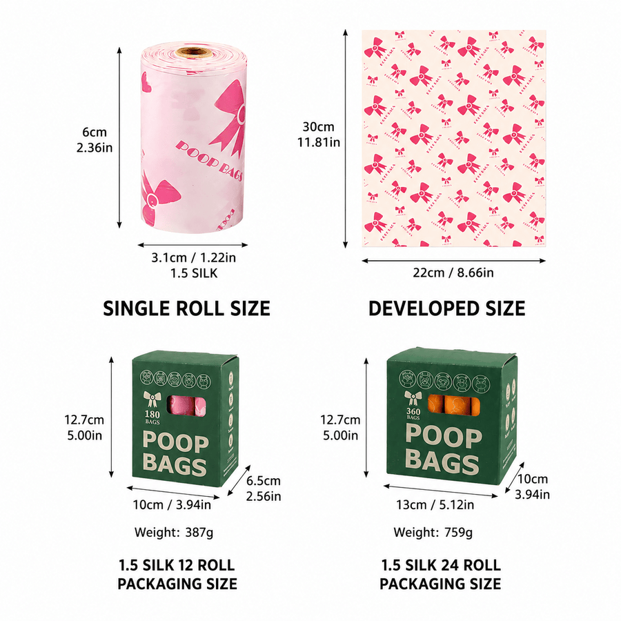 Pink Thickened Dog Poop Bags 180 Pack 12 Rolls 15 - KAZIPAWS